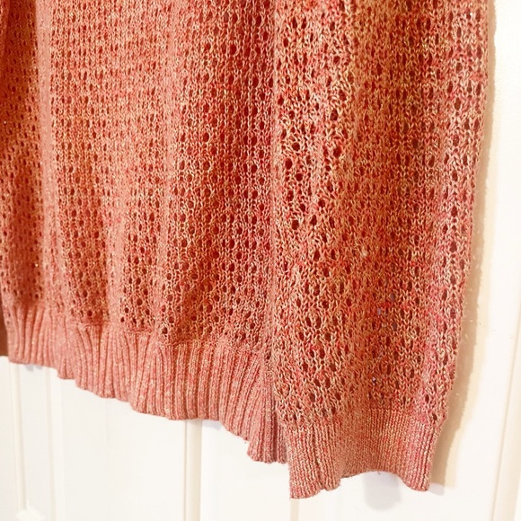 Anthropologie Guinevere Coral Pink Open Knit Hemp Blend Sweater Large - Picture 5 of 15